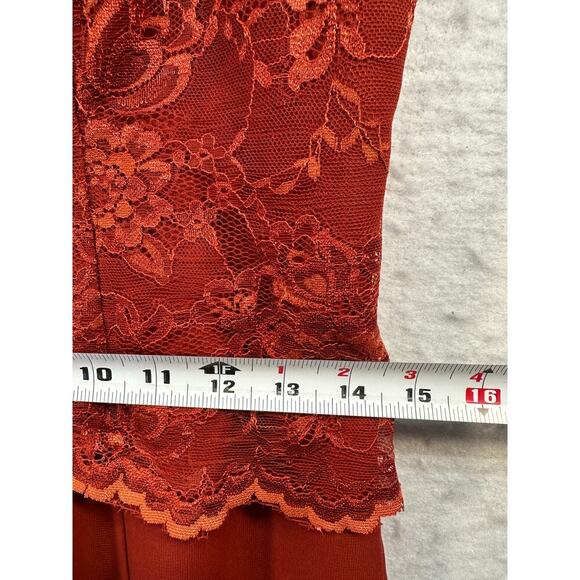 NWT Red Satin Strapless Wedding Prom Dress Lace and Sheer Overlay XS/S - Picture 7 of 11